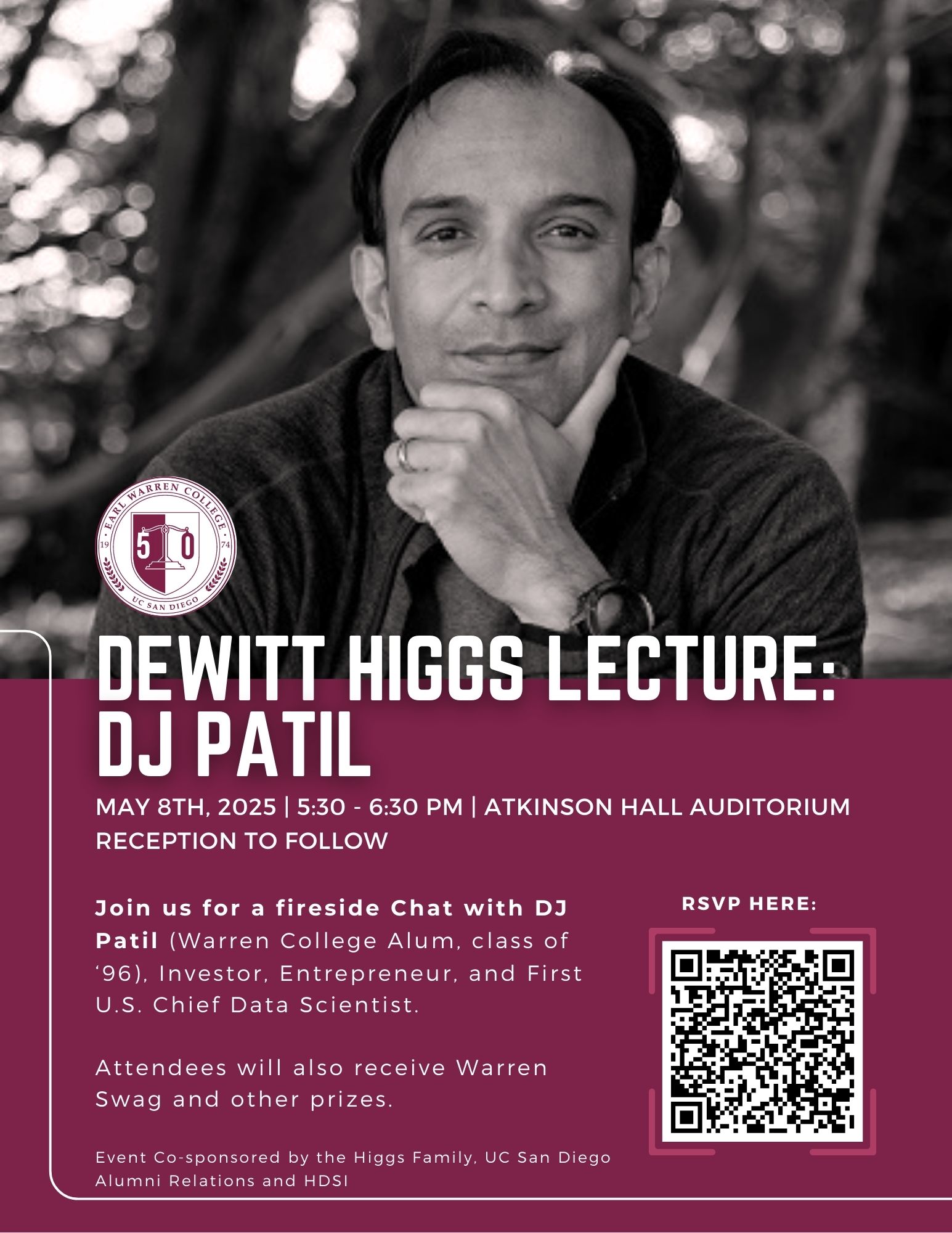 DJ Patil's 2025 Higgs Lecture flier.